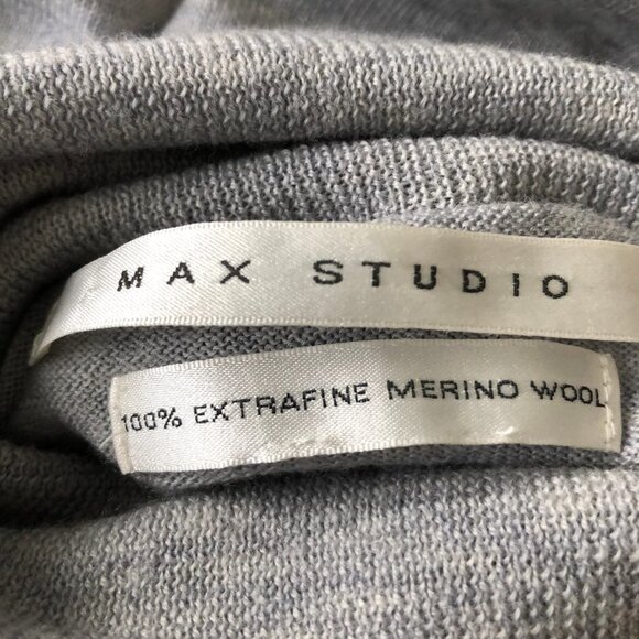 Max Studio Extra Fine Merino Wool Lg Slv Turtleneck Sweater Heather Gray Sz XS - Picture 9 of 12